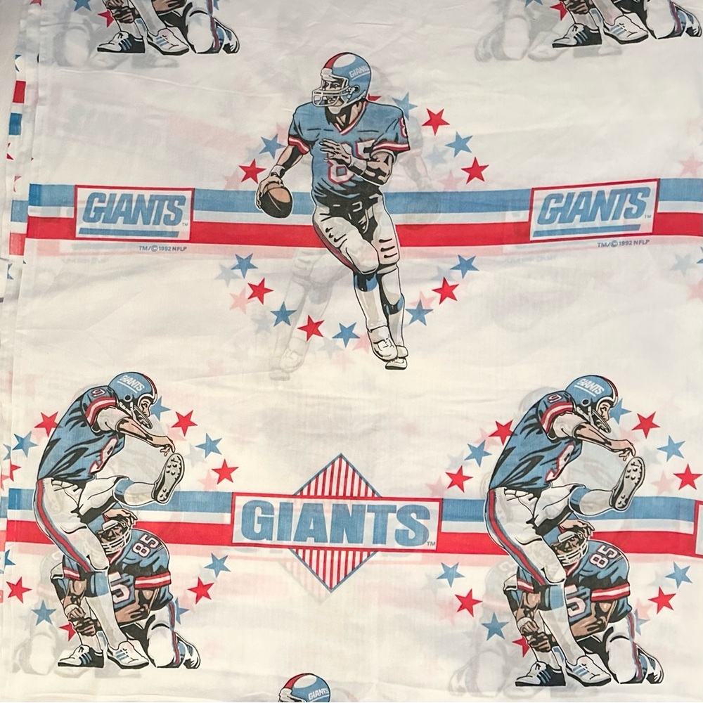 Vintage 1992 New York Giants 2 Twin Fitted Sheets &1 Flat Sheet Lot NFLP Bibb Co